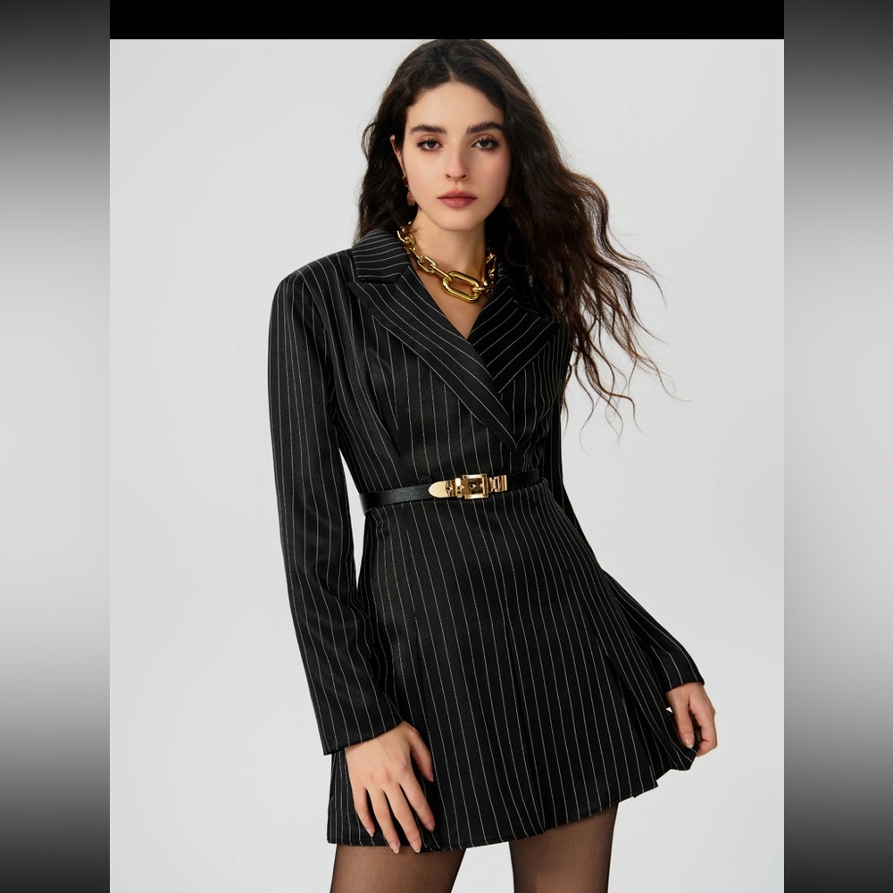 ♠️💎Cider striped split button blazer mini dress with belt size 6